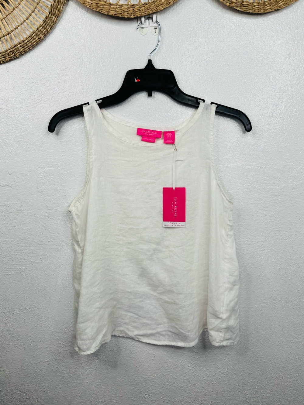 Isaac Mizrahi New York Linen Tank Top Womens XS White Sleeveless Cross Back